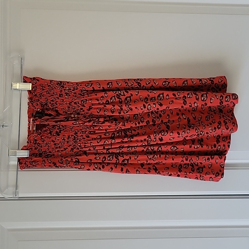 Guess Jeans red cheetah print babydoll tube/halter top size XS